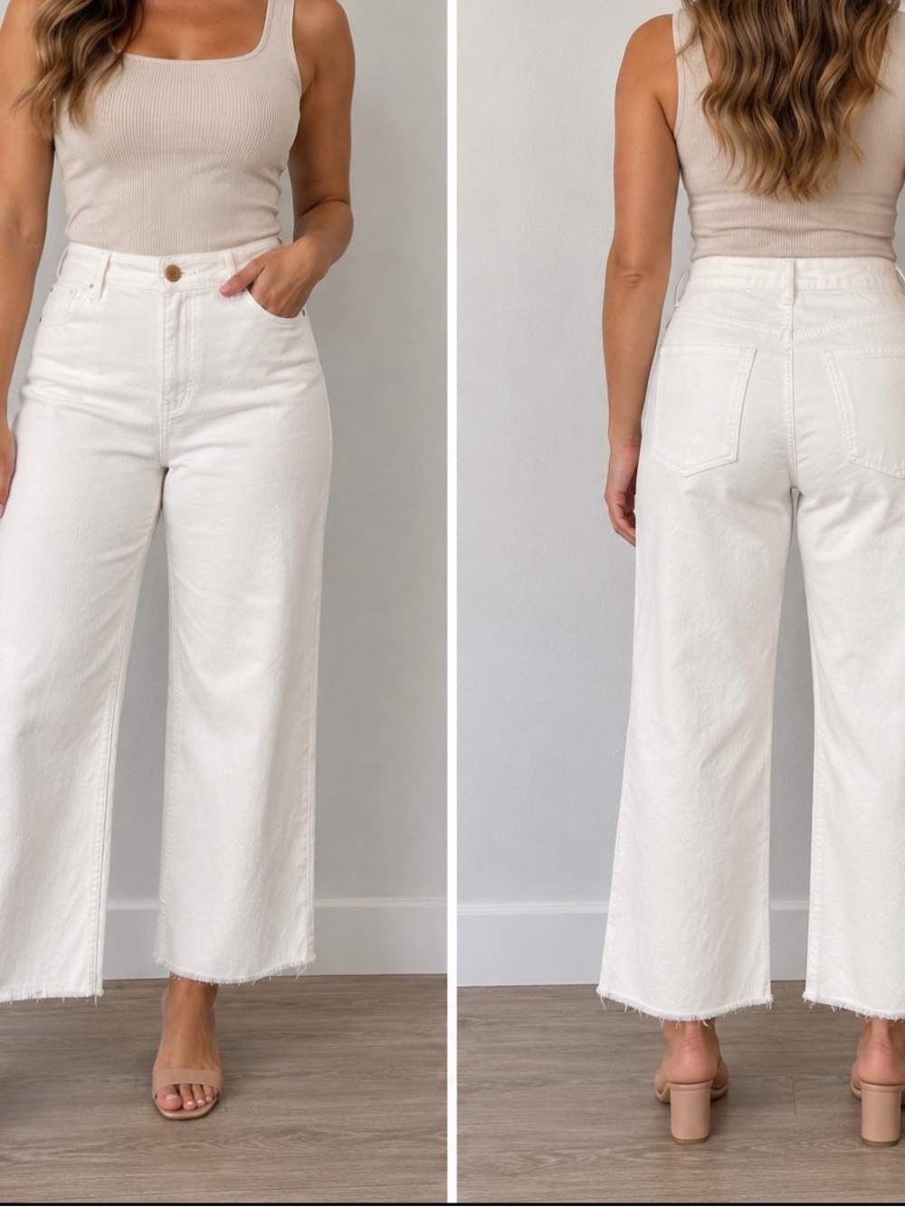 ANTONIO MELANI Cream High-Rise Wide Leg Jeans